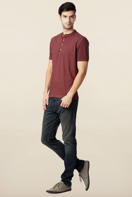 Peter England Mauve Solid Henley T-Shirt Peter England Mauve Solid Henley T-Shirt