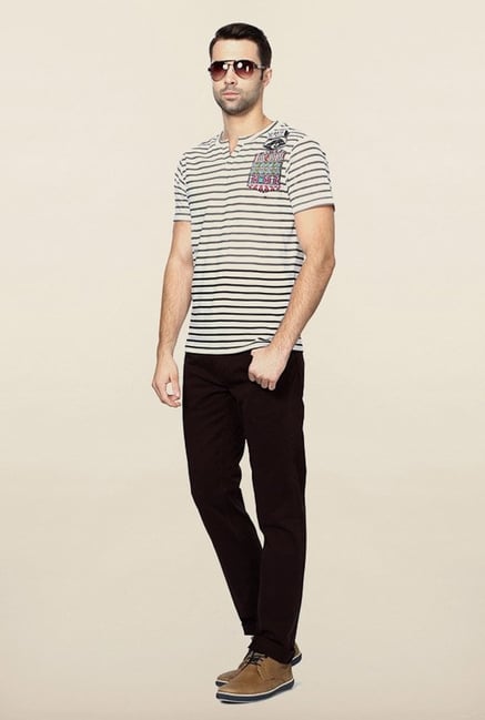 Peter England White Striped T-Shirt Peter England White Striped T-Shirt