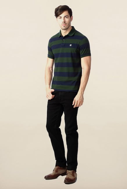Peter England Green & Blue Striped Polo T-Shirt Peter England Green & Blue Striped Polo T-Shirt