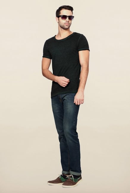 Peter England Dark Green Solid T-Shirt Peter England Dark Green Solid T-Shirt