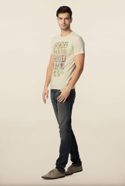 Peter England Light Grey Graphic Printed T-Shirt Peter England Light Grey Graphic Printed T-Shirt