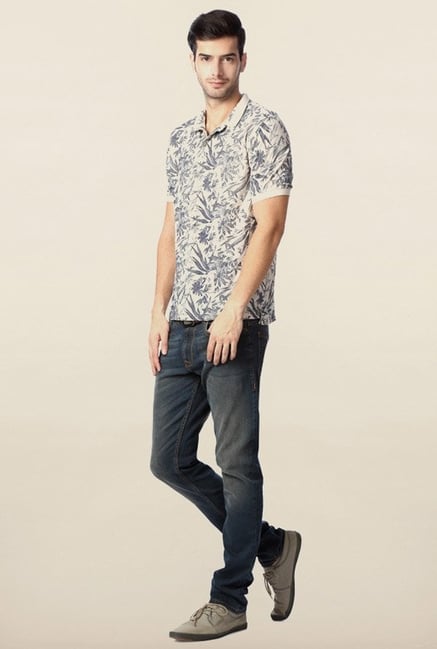 Peter England Beige Printed Polo T-Shirt Peter England Beige Printed Polo T-Shirt