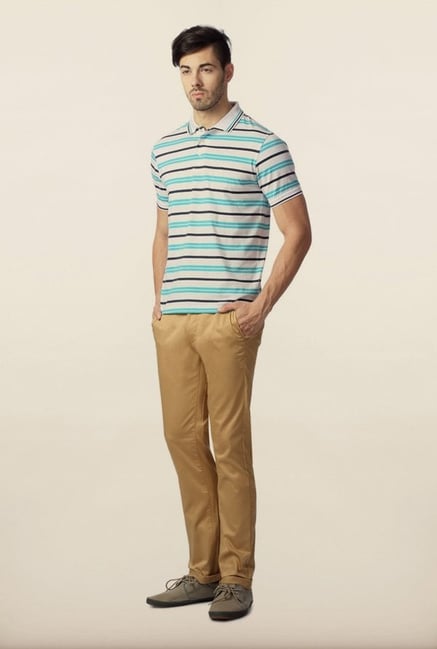 Peter England Blue Striped Polo T-Shirt Peter England Blue Striped Polo T-Shirt