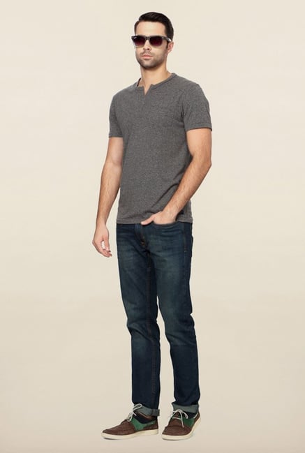 Peter England Grey Solid Henley T-Shirt Peter England Grey Solid Henley T-Shirt