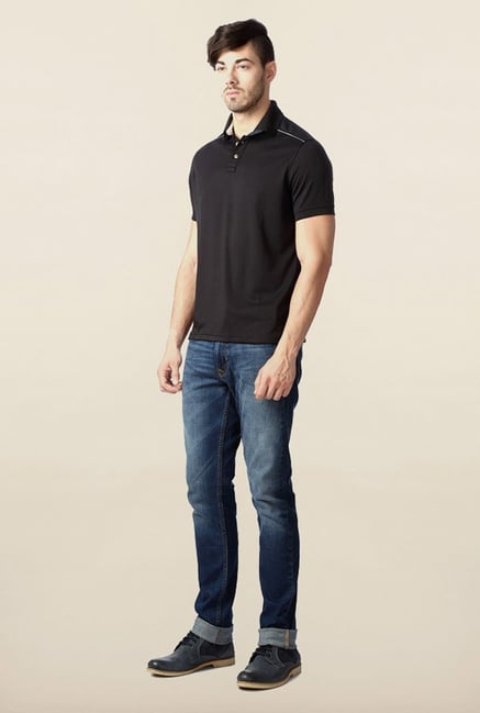 Peter England Black Solid Polo T-Shirt Peter England Black Solid Polo T-Shirt