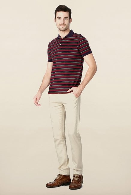 Peter England Maroon Striped Polo T-Shirt Peter England Maroon Striped Polo T-Shirt