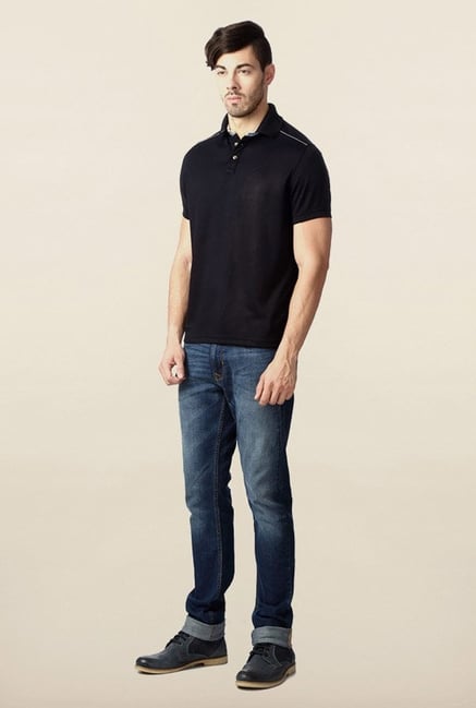 Peter England Navy Solid Polo T-Shirt Peter England Navy Solid Polo T-Shirt