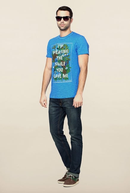 Peter England Blue Graphic Printed T-Shirt Peter England Blue Graphic Printed T-Shirt