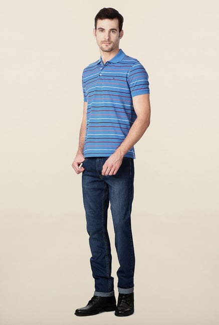 Peter England Blue Striped Polo T-Shirt Peter England Blue Striped Polo T-Shirt