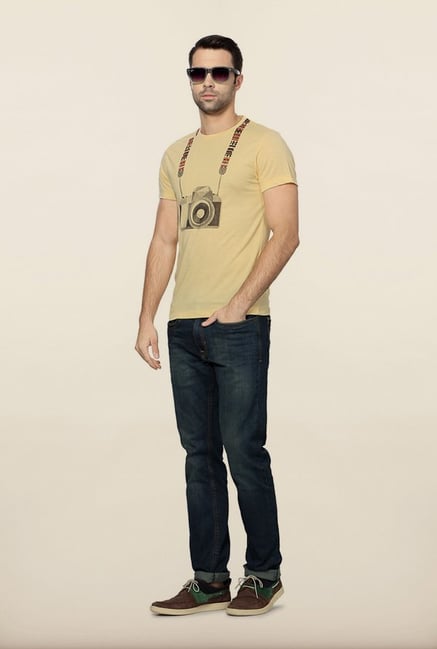 Peter England Beige Printed T-Shirt Peter England Beige Printed T-Shirt