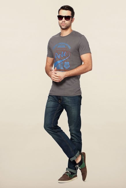 Peter England Grey Printed T-Shirt Peter England Grey Printed T-Shirt