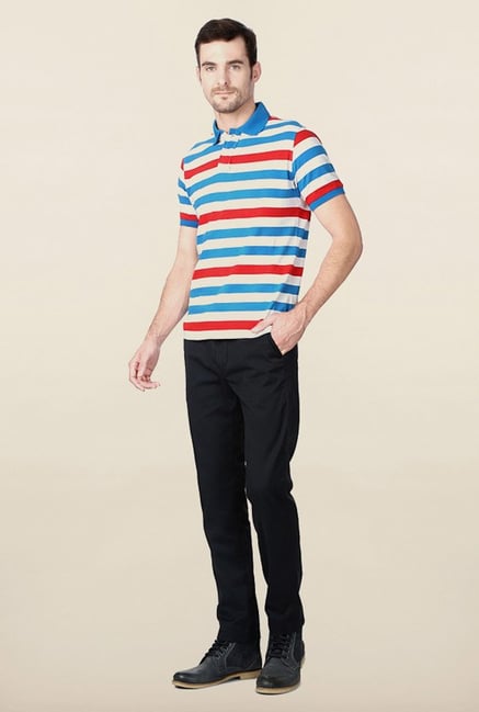 Peter England Blue & Red Striped Polo T-Shirt Peter England Blue & Red Striped Polo T-Shirt