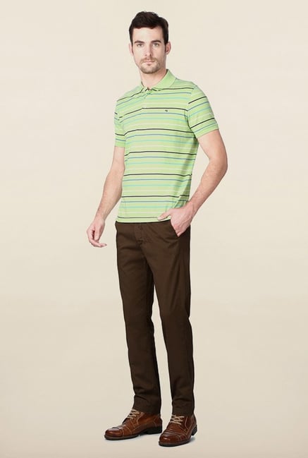 Peter England Mint Green Striped Polo T-Shirt Peter England Mint Green Striped Polo T-Shirt