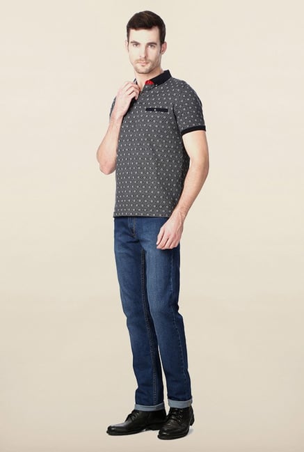 Peter England Grey Printed Polo T-Shirt Peter England Grey Printed Polo T-Shirt