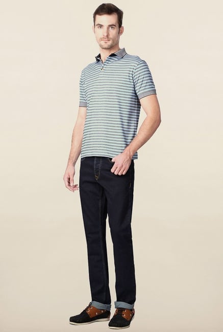 Peter England Grey & Blue Striped Polo T-Shirt Peter England Grey & Blue Striped Polo T-Shirt