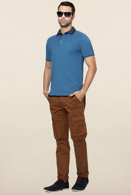 Peter England Blue Solid Polo T-Shirt Peter England Blue Solid Polo T-Shirt