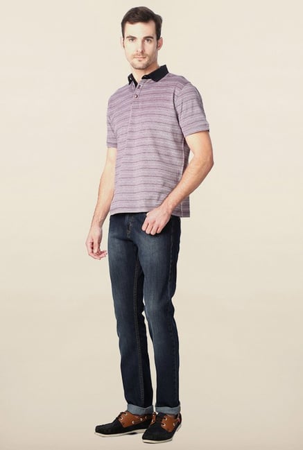 Peter England Mauve Striped Polo T-Shirt Peter England Mauve Striped Polo T-Shirt