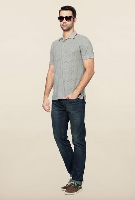Peter England Grey Geometric Print Polo T-Shirt Peter England Grey Geometric Print Polo T-Shirt