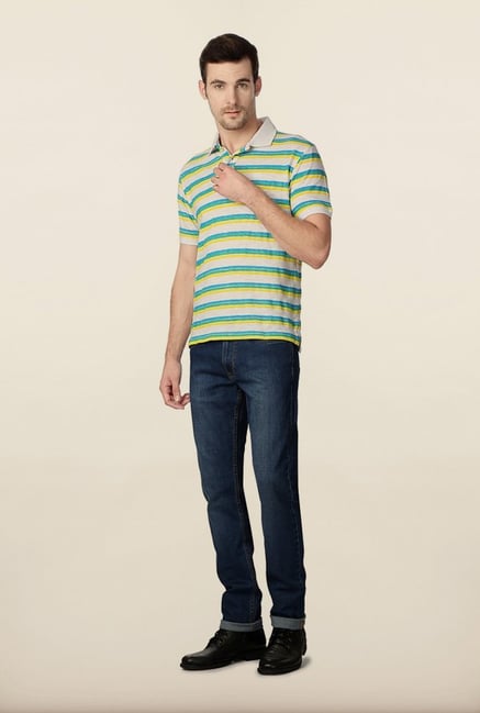 Peter England White Striped Polo T-Shirt Peter England White Striped Polo T-Shirt