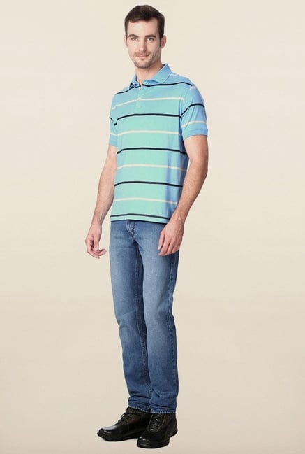 Peter England Light Blue Striped Polo T-Shirt Peter England Light Blue Striped Polo T-Shirt