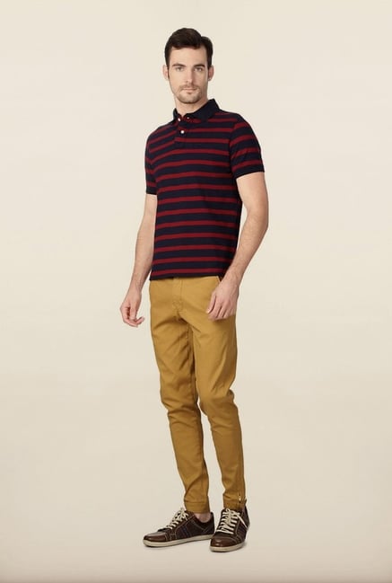 Peter England Navy & Red Striped Polo T-Shirt Peter England Navy & Red Striped Polo T-Shirt