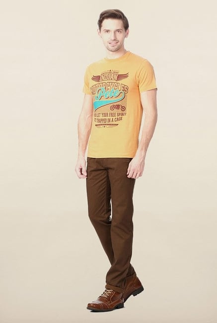 Peter England Mustard Graphic Printed T-Shirt Peter England Mustard Graphic Printed T-Shirt