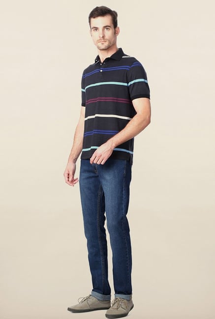 Peter England Black Striped Polo T-Shirt Peter England Black Striped Polo T-Shirt