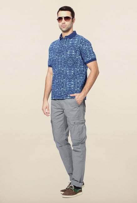 Peter England Blue Printed Polo T-Shirt Peter England Blue Printed Polo T-Shirt