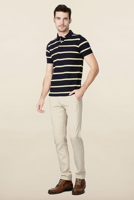 Peter England Navy Striped Polo T-Shirt Peter England Navy Striped Polo T-Shirt