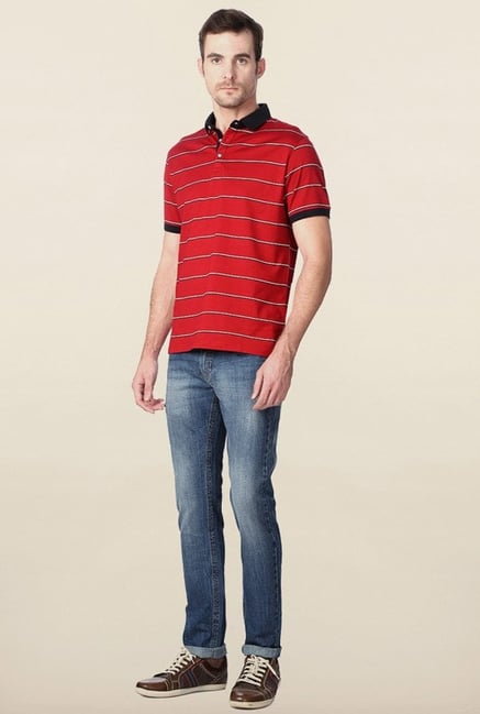 Peter England Red Striped Polo T-Shirt Peter England Red Striped Polo T-Shirt
