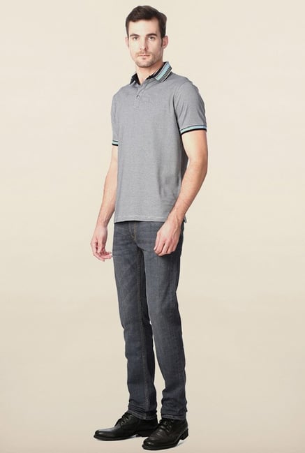 Peter England Grey Pin Stripes Polo T-Shirt Peter England Grey Pin Stripes Polo T-Shirt