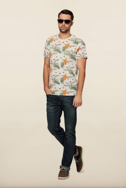 Peter England White Floral Print T-Shirt Peter England White Floral Print T-Shirt