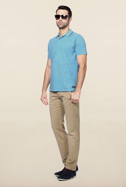 Peter England Blue Geometric Print Polo T-Shirt Peter England Blue Geometric Print Polo T-Shirt