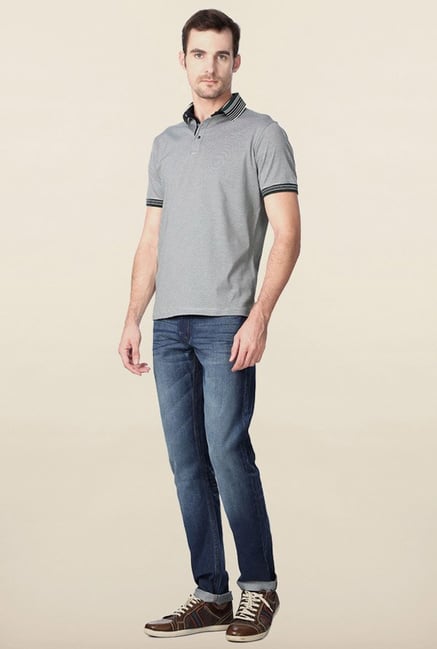 Peter England Grey Pin Stripes Polo T-Shirt Peter England Grey Pin Stripes Polo T-Shirt