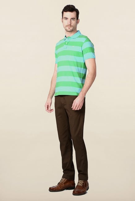Peter England Aqua Blue Striped Polo T-Shirt Peter England Aqua Blue Striped Polo T-Shirt