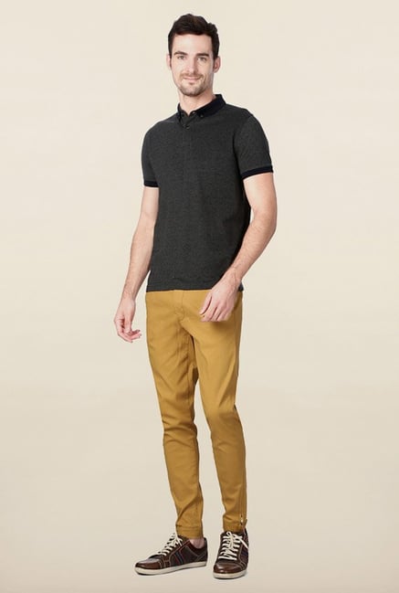 Peter England Dark Grey Solid Polo T-Shirt Peter England Dark Grey Solid Polo T-Shirt