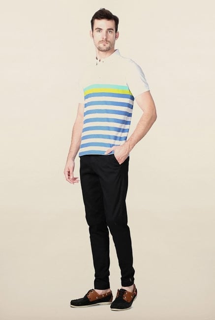 Peter England White & Blue Striped Polo T-Shirt Peter England White & Blue Striped Polo T-Shirt