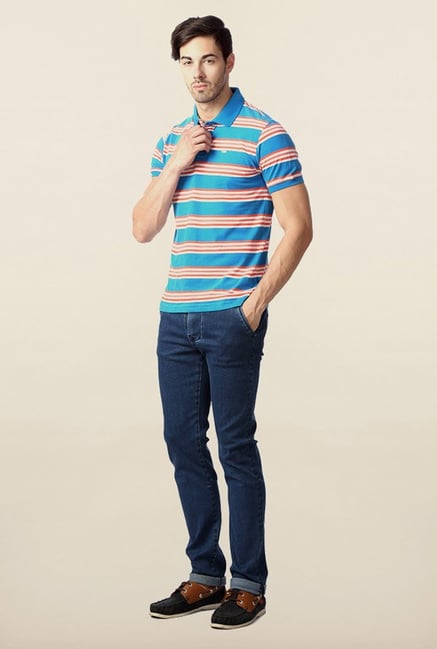 Peter England Blue & Red Striped Polo T-Shirt Peter England Blue & Red Striped Polo T-Shirt