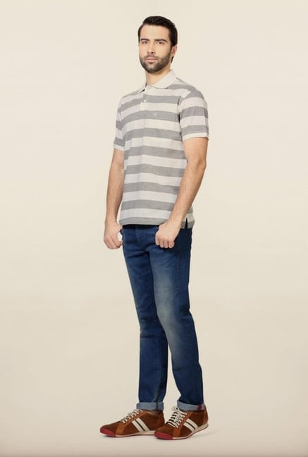 Allen Solly Grey & White Striped Polo T-Shirt Allen Solly Grey & White Striped Polo T-Shirt