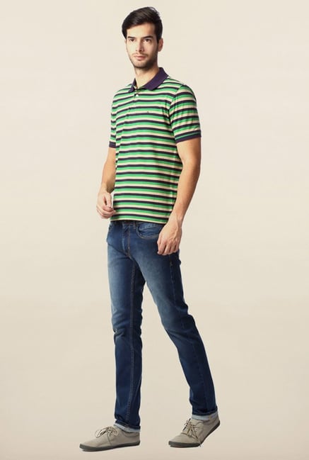 Peter England Green & Purple Striped Polo T-Shirt Peter England Green & Purple Striped Polo T-Shirt