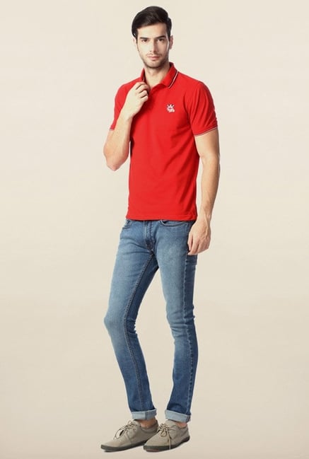 Peter England Red Solid Polo T-Shirt Peter England Red Solid Polo T-Shirt