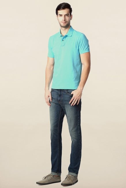 Peter England Sky Blue Solid Polo T-Shirt Peter England Sky Blue Solid Polo T-Shirt
