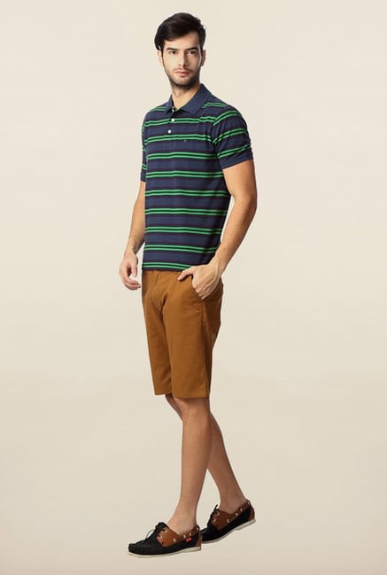 Peter England Navy & Green Striped Polo T-Shirt Peter England Navy & Green Striped Polo T-Shirt