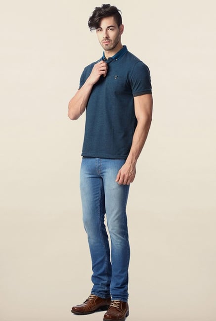Peter England Blue Button Down Polo T-Shirt Peter England Blue Button Down Polo T-Shirt