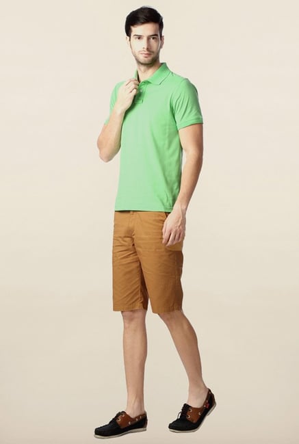 Peter England Green Solid Polo T-Shirt Peter England Green Solid Polo T-Shirt