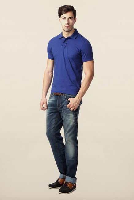 Peter England Blue Solid Polo T-Shirt Peter England Blue Solid Polo T-Shirt