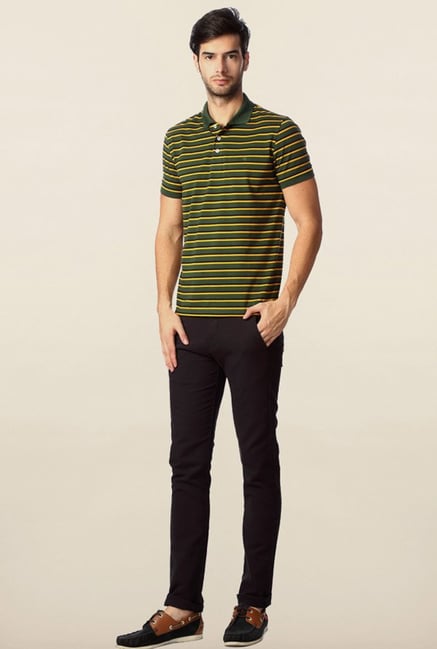 Peter England Green & Yellow Striped Polo T-Shirt Peter England Green & Yellow Striped Polo T-Shirt
