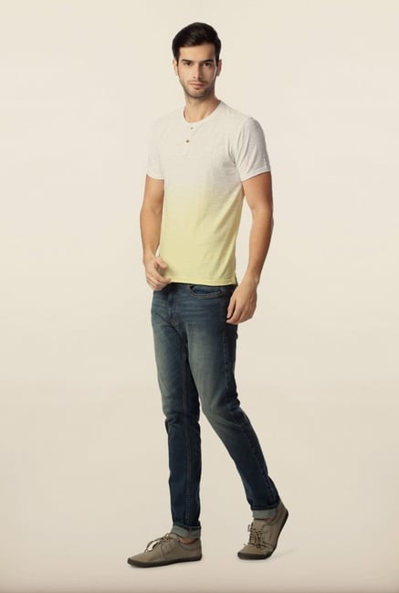 Peter England White Ombre Dyed Henley T-Shirt Peter England White Ombre Dyed Henley T-Shirt