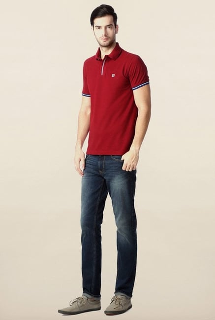 Peter England Red Solid Polo T-Shirt Peter England Red Solid Polo T-Shirt