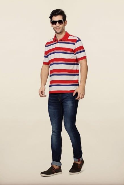 Allen Solly Red & White Striped Polo T-Shirt Allen Solly Red & White Striped Polo T-Shirt